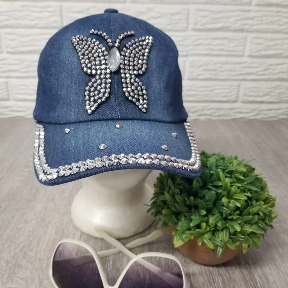 Butterfly Bling Demin Cap - Picture 1 of 10